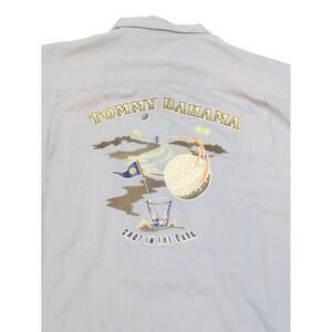Tommy Bahama Men's M Short Sleeve Button Up Shirt‎ Golf Scene Print Light Blue